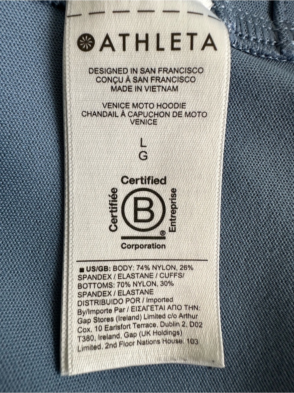 Athleta Venice Moto Hoodie Blue Size L Pullover 1/4 Zip Pockets Athleisure - Picture 7 of 7